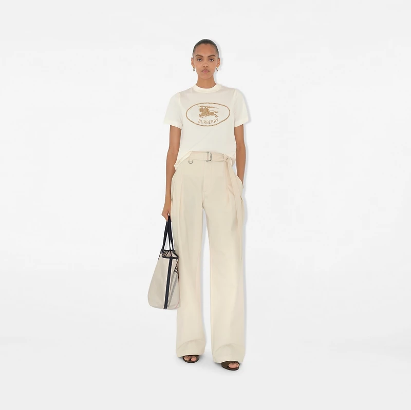Knight Stamp Cotton T-shirt in Chalk - Women | Burberry® Official