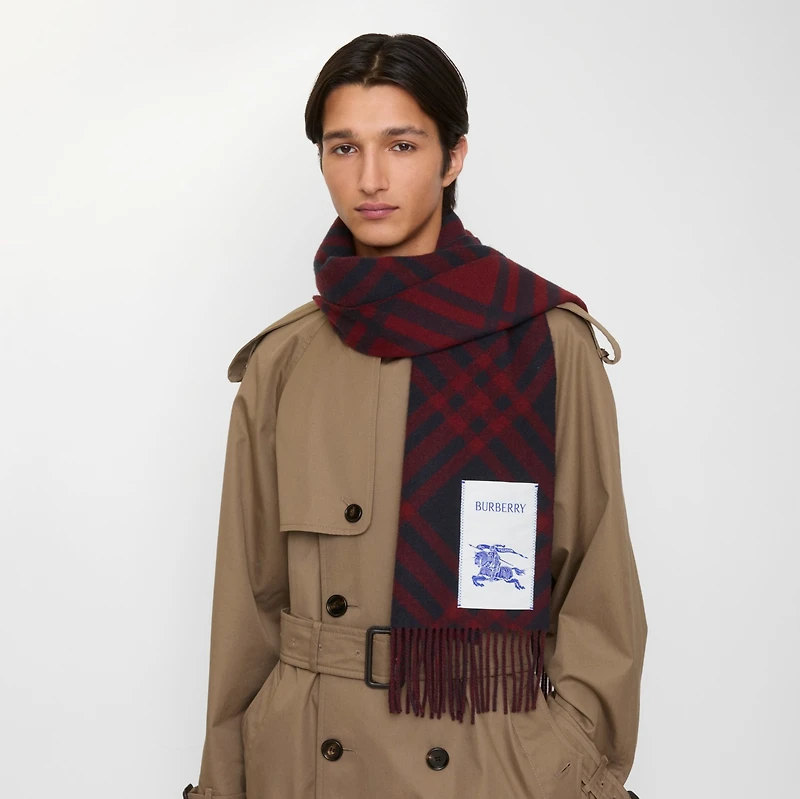 Check Cashmere Scarf in Ink blue | Burberry® Official