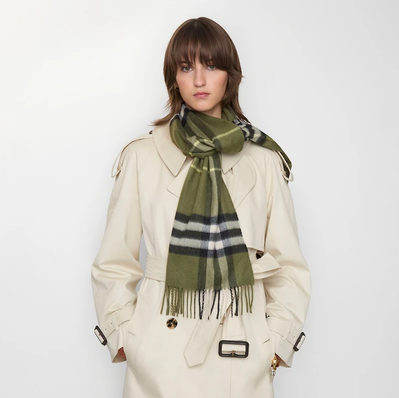 Check Cashmere Scarf in Pea | Burberry® Official