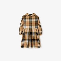 Check Cotton Poplin Dress in Sand beige | Burberry® Official