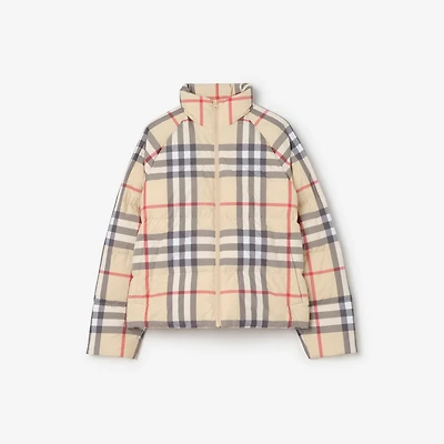 Check Puffer Jacket in Pale stone - Women | Burberry® Official