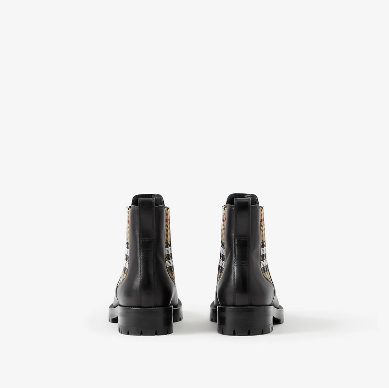 Check Panel Leather Chelsea Boots in Black - Women | Burberry® Official