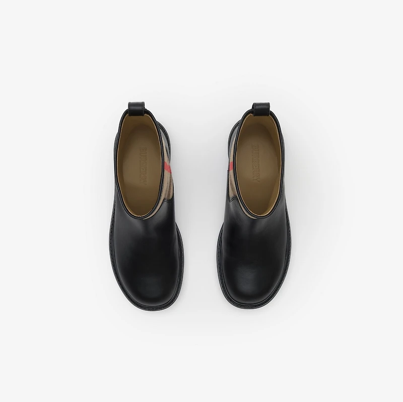Check Panel Leather Boots in Black - Children | Burberry® Official
