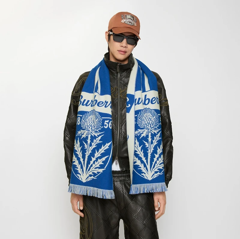 Thistle Shield Wool Scarf in Flag blue | Burberry® Official