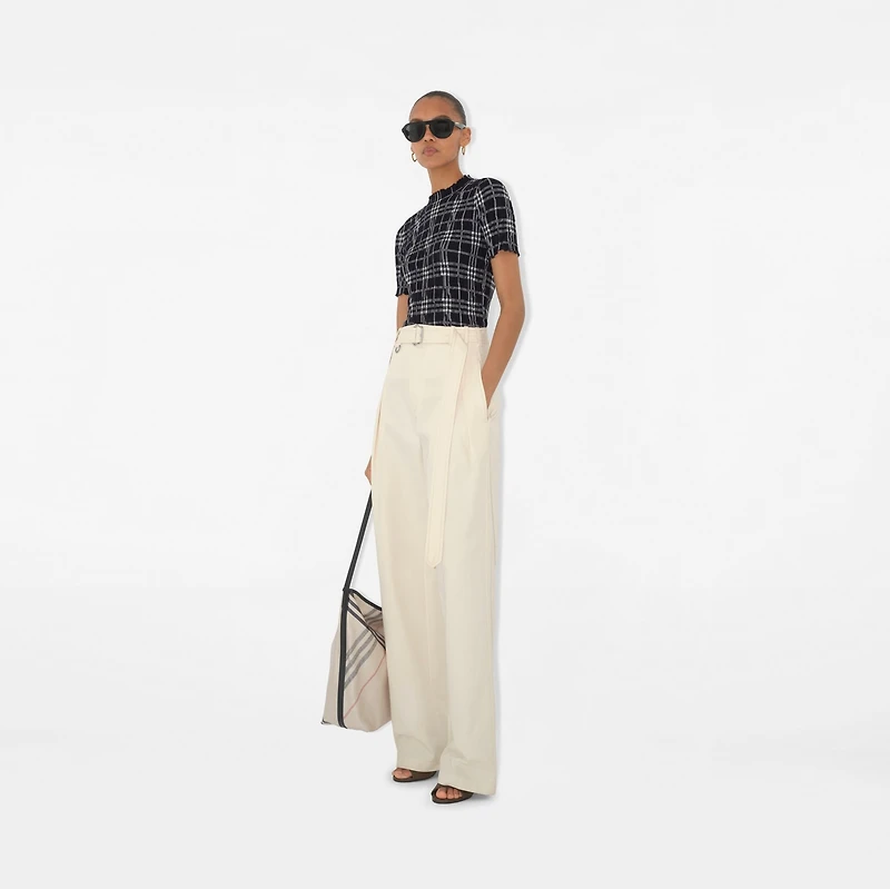 Gabardine Belted Trousers in Lunar - Women, Cotton | Burberry® Official