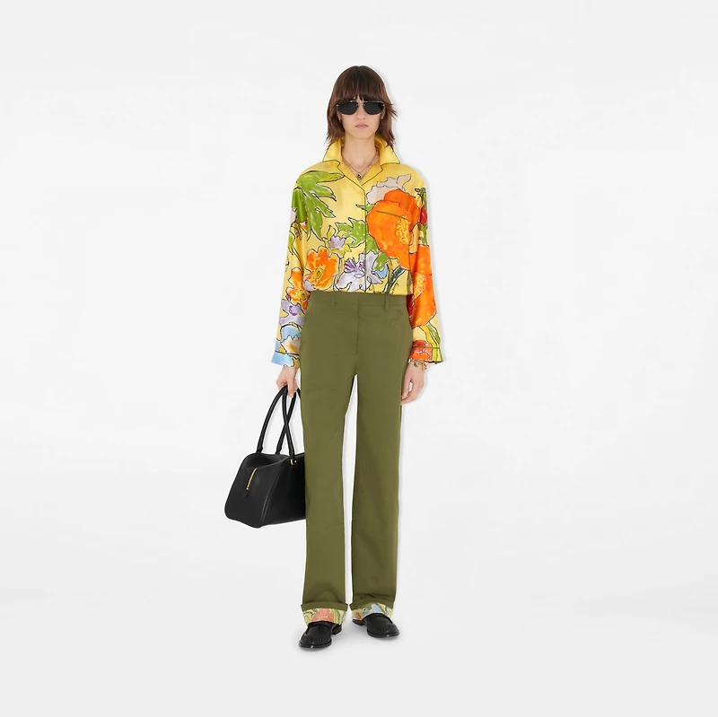 Highgrove Turn-up Cotton Trousers in Wreath - Women | Burberry® Official