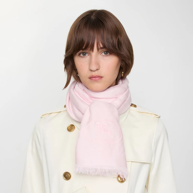 Wide Check Wool Silk Scarf in Sugar | Burberry® Official