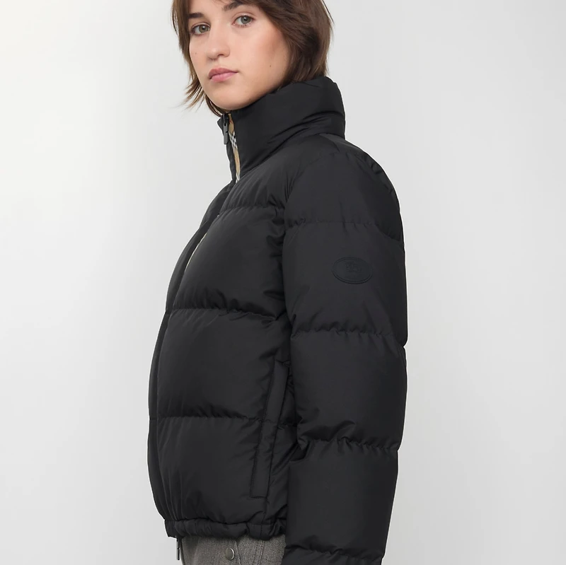 Check Trim Ambleside Puffer Jacket in Black - Women | Burberry® Official