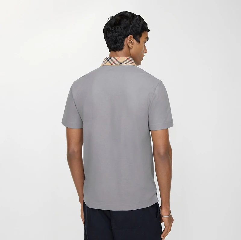 Check Collar Cotton Polo Shirt in Rainy grey - Men | Burberry® Official