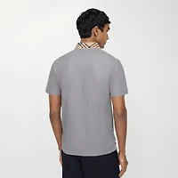 Check Collar Cotton Polo Shirt in Rainy grey - Men | Burberry® Official