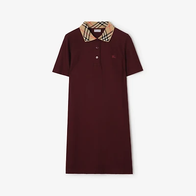 Check Collar Cotton Polo Shirt Dress in Vineyard red - Women | Burberry® Official