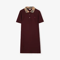 Check Collar Cotton Polo Shirt Dress in Vineyard red - Women | Burberry® Official