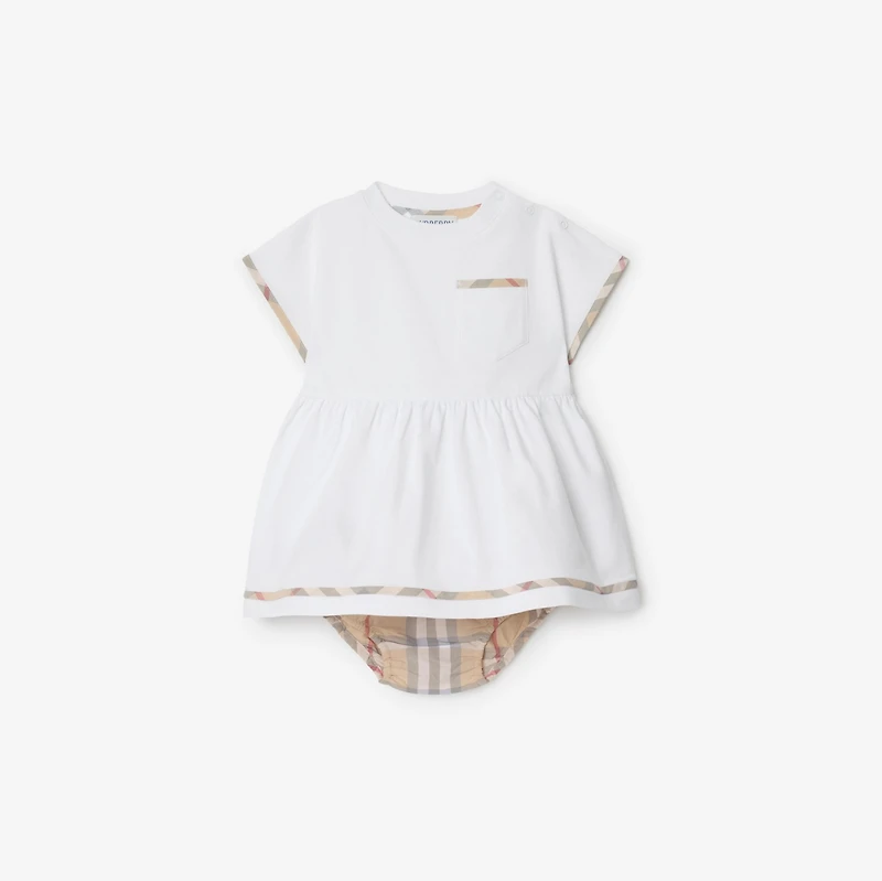Check Trim Cotton Dress with Bloomers in White - Children | Burberry® Official