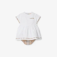 Check Trim Cotton Dress with Bloomers in White - Children | Burberry® Official