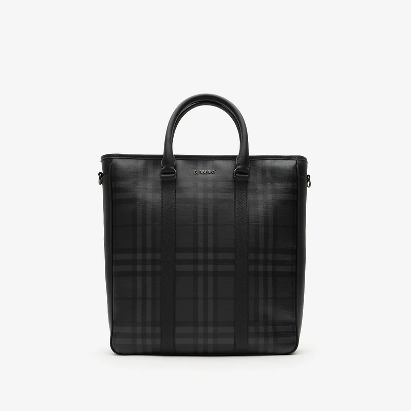 City Check North South Tote in Iron grey - Men, Technical, Cotton | Burberry® Official