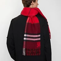 Contrast Check Cashmere Scarf in Post red/oxblood red | Burberry® Official