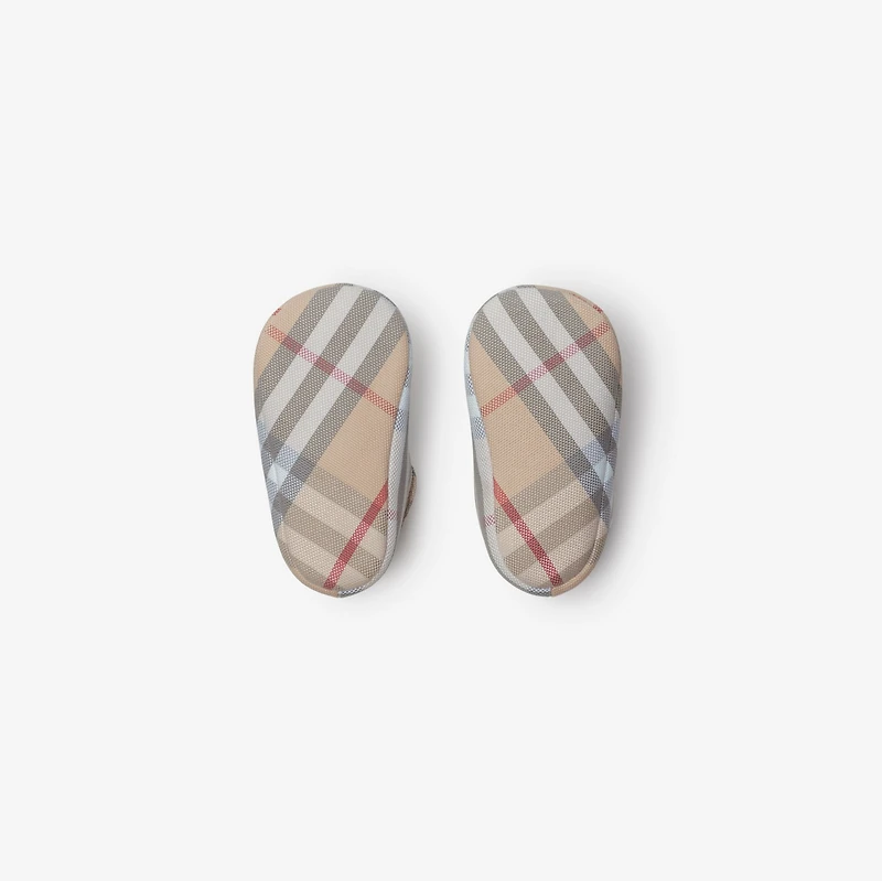 Check Cotton Mary Jane Flats in Pale stone - Children | Burberry® Official