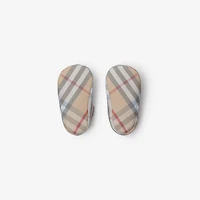 Check Cotton Mary Jane Flats in Pale stone - Children | Burberry® Official