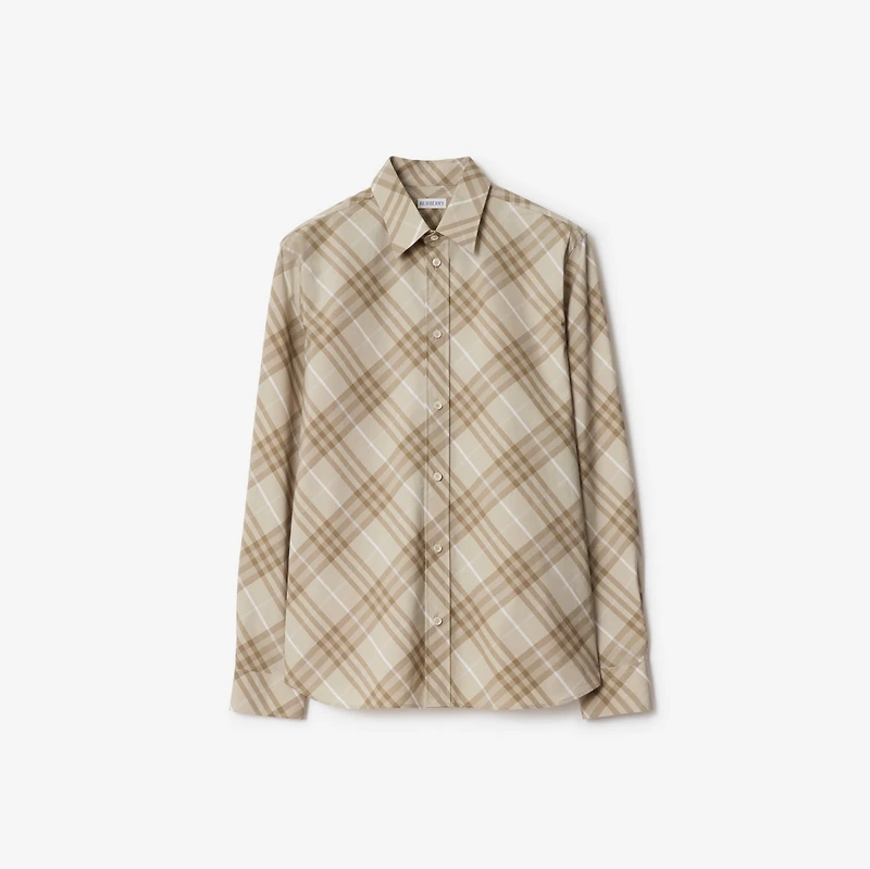 Relaxed Fit Check Cotton Shirt in Stone grey - Men | Burberry® Official