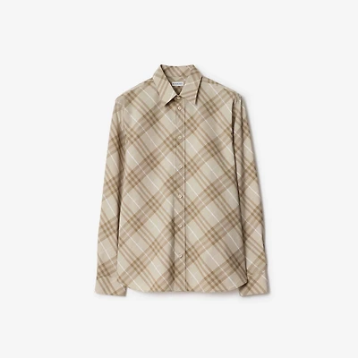 Relaxed Fit Check Cotton Shirt in Stone grey - Men | Burberry® Official