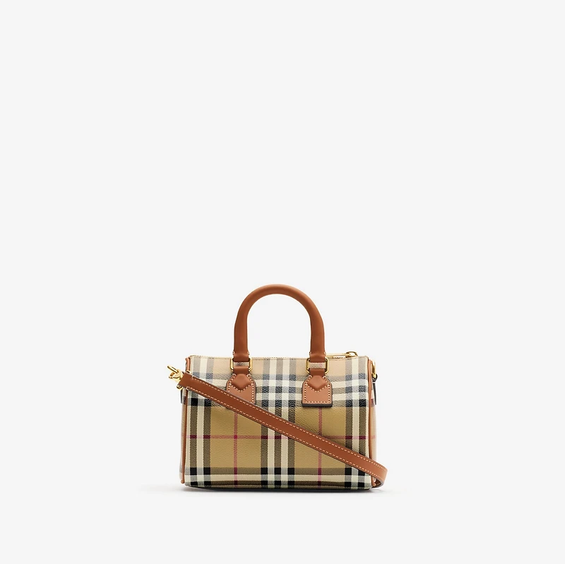 Mini Check Bowling Bag in Briar brown - Women | Burberry® Official
