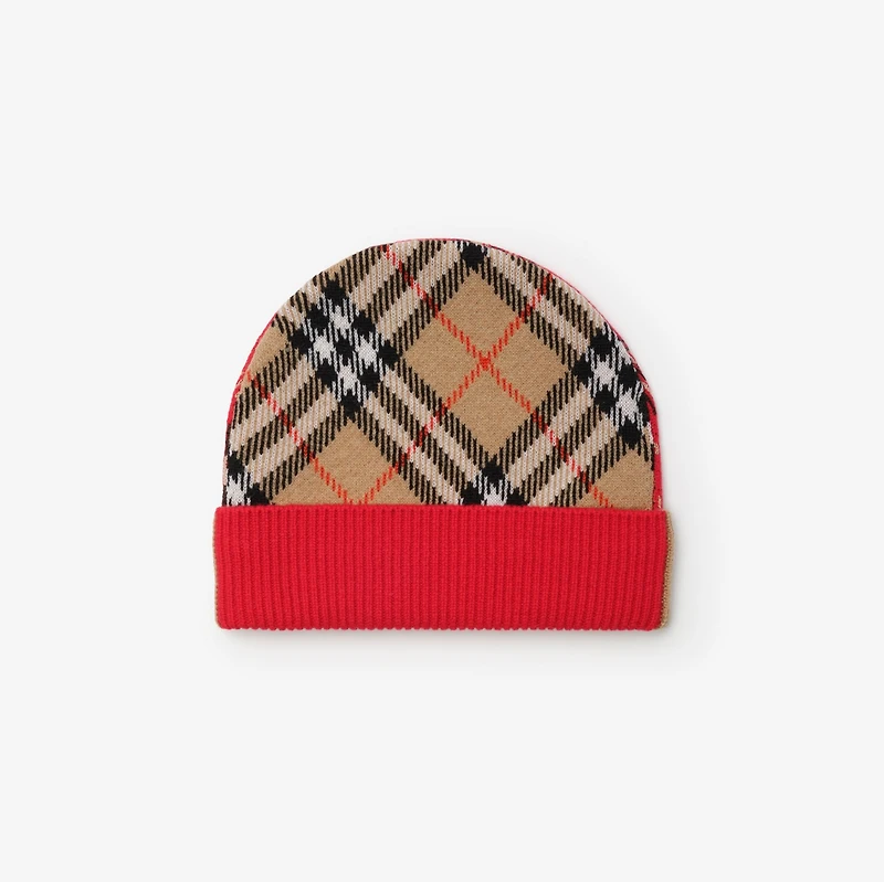 Check Wool Beanie in Crayon red - Children | Burberry® Official