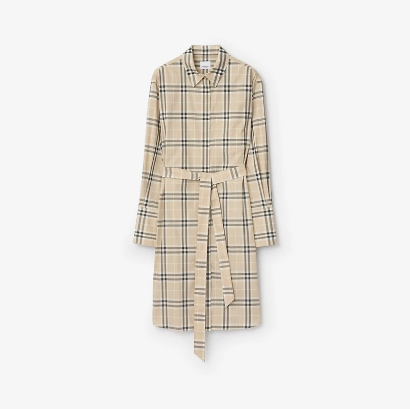 Check Stretch Cotton Shirt Dress in Light taupe beige - Women | Burberry® Official