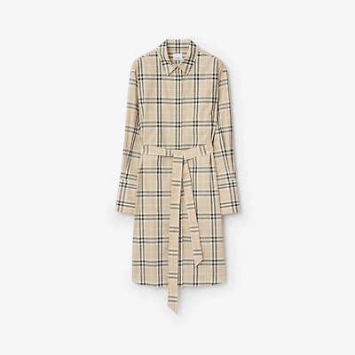 Check Stretch Cotton Shirt Dress in Light taupe beige - Women | Burberry® Official