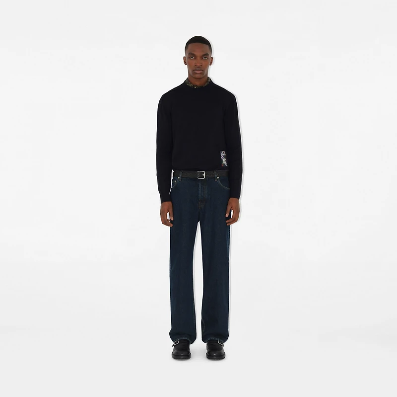 Check Label Wool Sweater in Black - Men | Burberry® Official