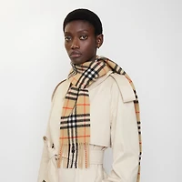 Narrow Check Cashmere Scarf in Sand beige | Burberry® Official