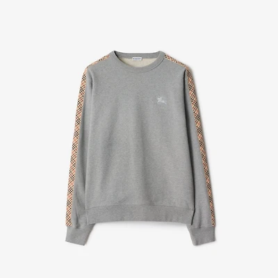 Check Trim Cotton Sweatshirt in Pale grey melange - Men | Burberry® Official