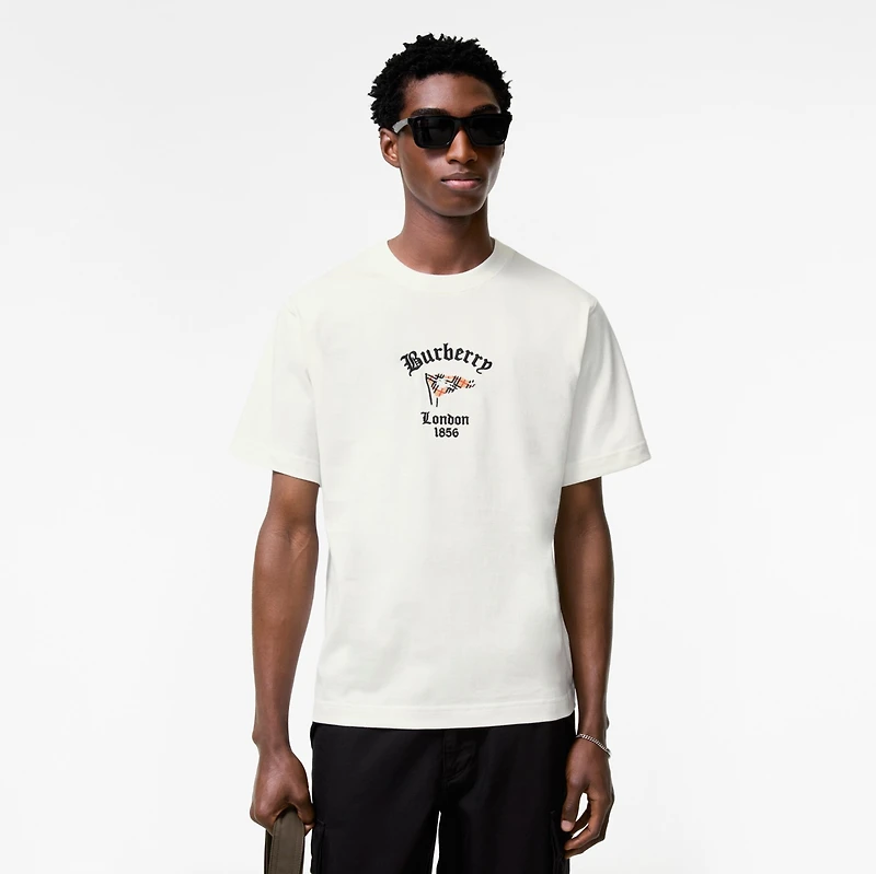 Check Flag Cotton T-shirt in Chalk white - Men | Burberry® Official