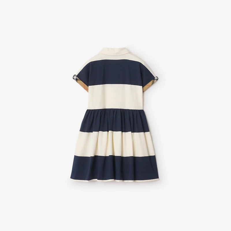 Check Trim Striped Cotton Shirt Dress in Navy/optic white | Burberry® Official