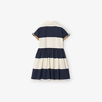 Check Trim Striped Cotton Shirt Dress in Navy/optic white | Burberry® Official