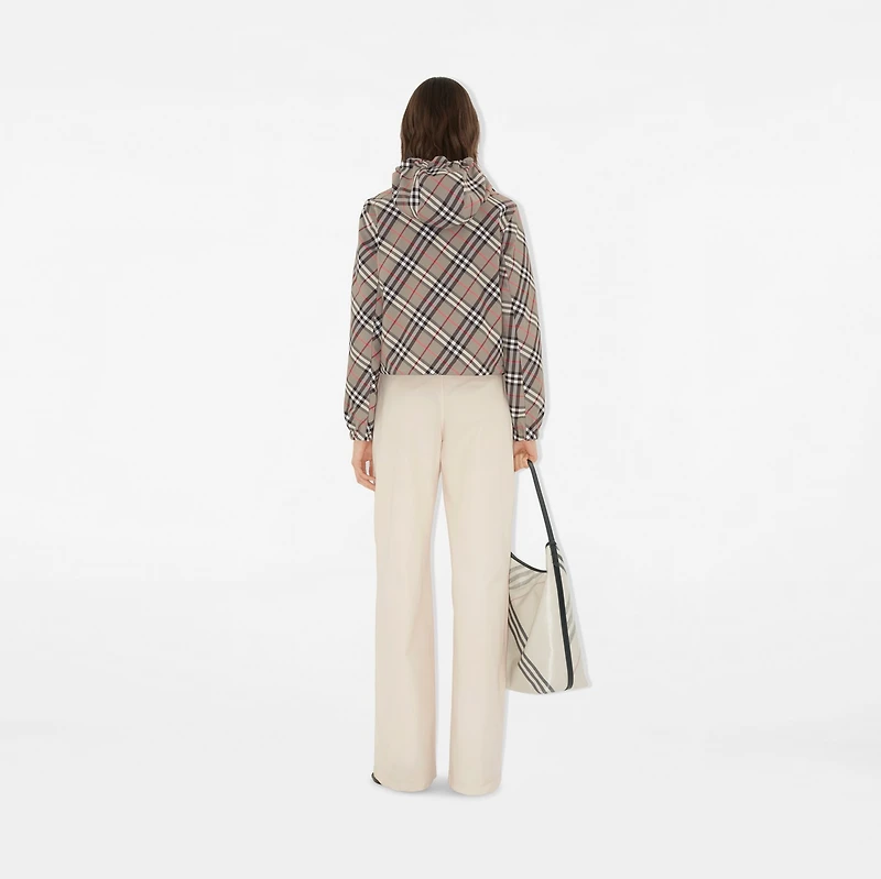 Cropped Reversible Check Jacket in Mauve grey - Women, Nylon | Burberry® Official