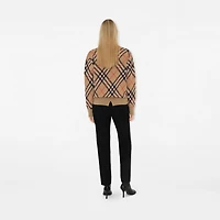 Check Wool Mohair Blend Sweater in Sand - Women, Nylon | Burberry® Official
