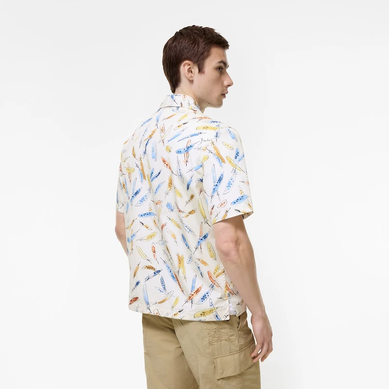 Relaxed Fit Feather Print Cotton Shirt in Ink blue - Men | Burberry® Official