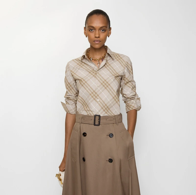 Slim Fit Check Cotton Shirt in Stone grey - Women | Burberry® Official