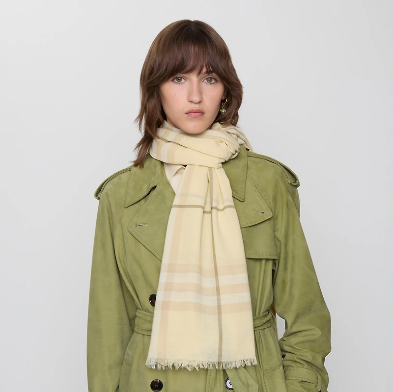 Wide Check Wool Scarf in Buff | Burberry® Official