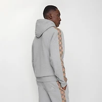 Check Trim Cotton Hoodie in Pale grey melange - Men | Burberry® Official