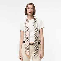 Skinny Contrast Check Silk Scarf in Bow pink/mitten grey | Burberry® Official