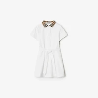 Check Collar Cotton Polo Shirt Dress in White | Burberry® Official