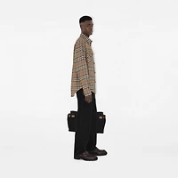 Oversized Fit Check Cotton Linen Shirt in Nut - Men | Burberry® Official