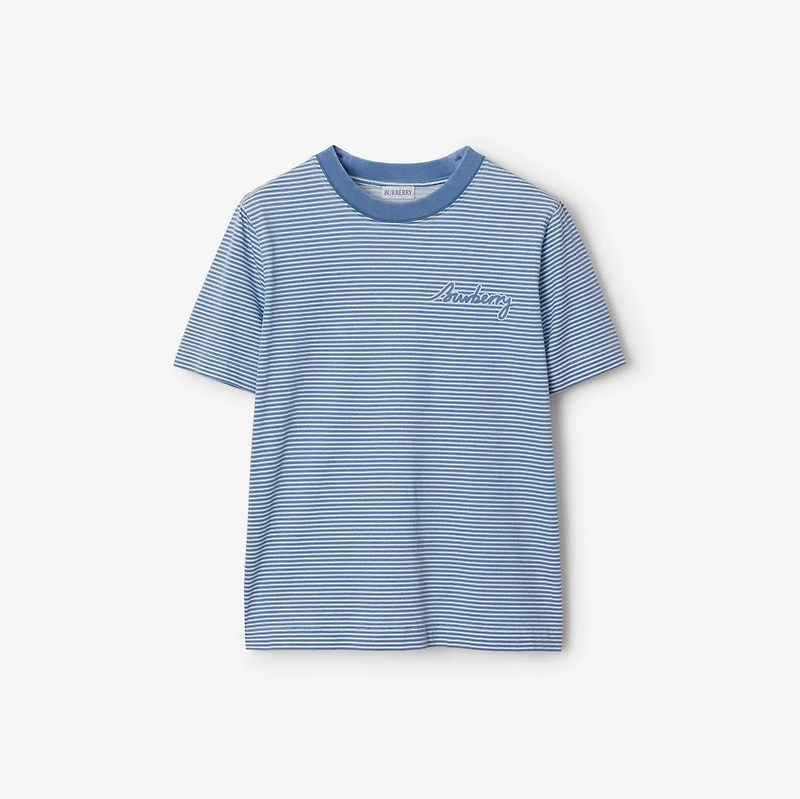 Striped Cotton T-shirt in Pool - Women | Burberry® Official