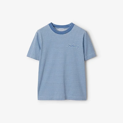 Striped Cotton T-shirt in Pool - Women | Burberry® Official
