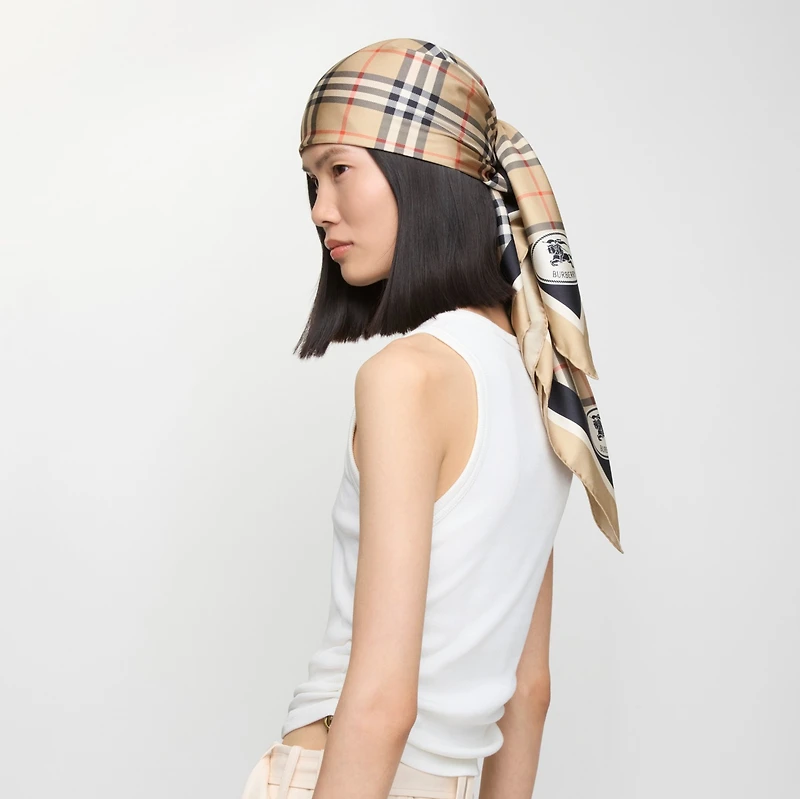 Check Silk Scarf in Sand | Burberry® Official