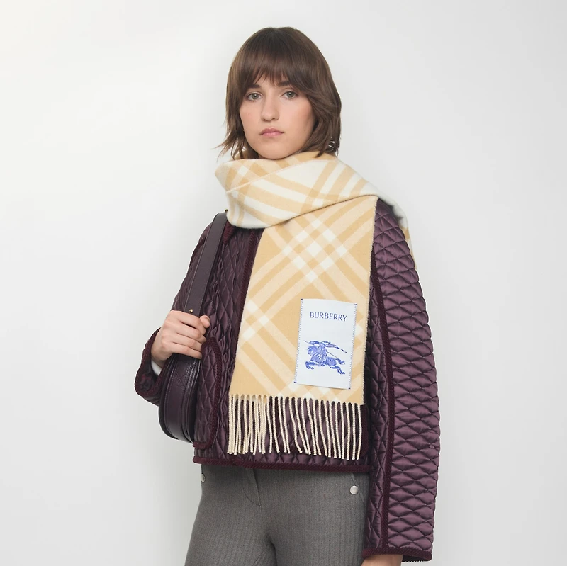 Check Cashmere Scarf in Sand beige | Burberry® Official