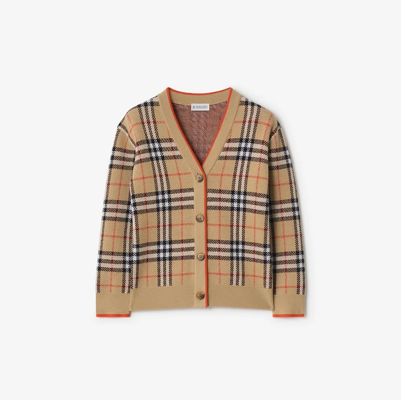 Check Wool Cardigan in Sand beige | Burberry® Official