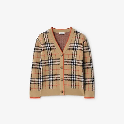 Check Wool Cardigan in Sand beige | Burberry® Official