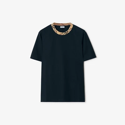 Check Trim Cotton T-shirt in Navy - Men | Burberry® Official